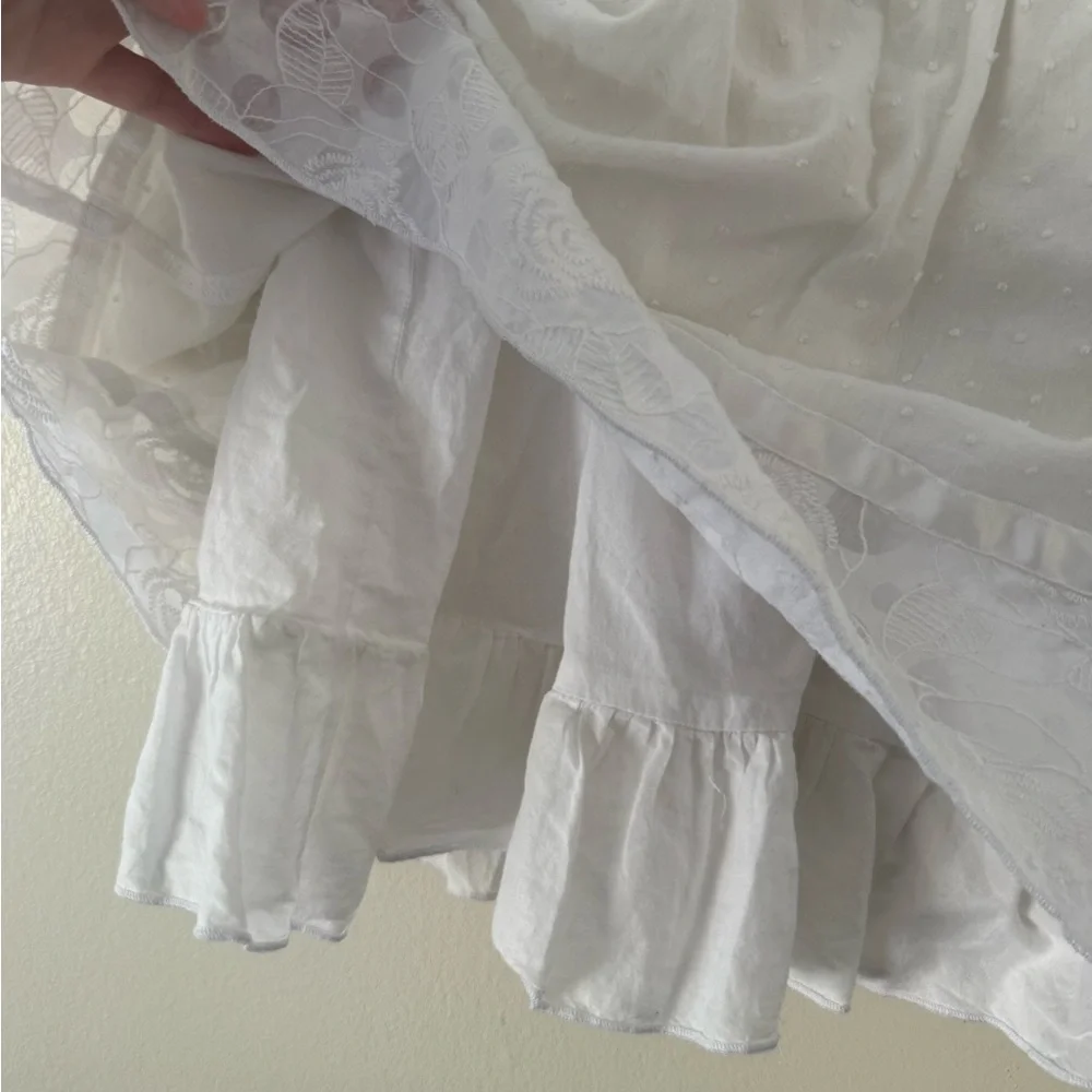 White Swiss Dot Lace Ruffled Mini A-Line Skirt Womens 8/10 Cottagecore Coastal - Picture 5 of 10
